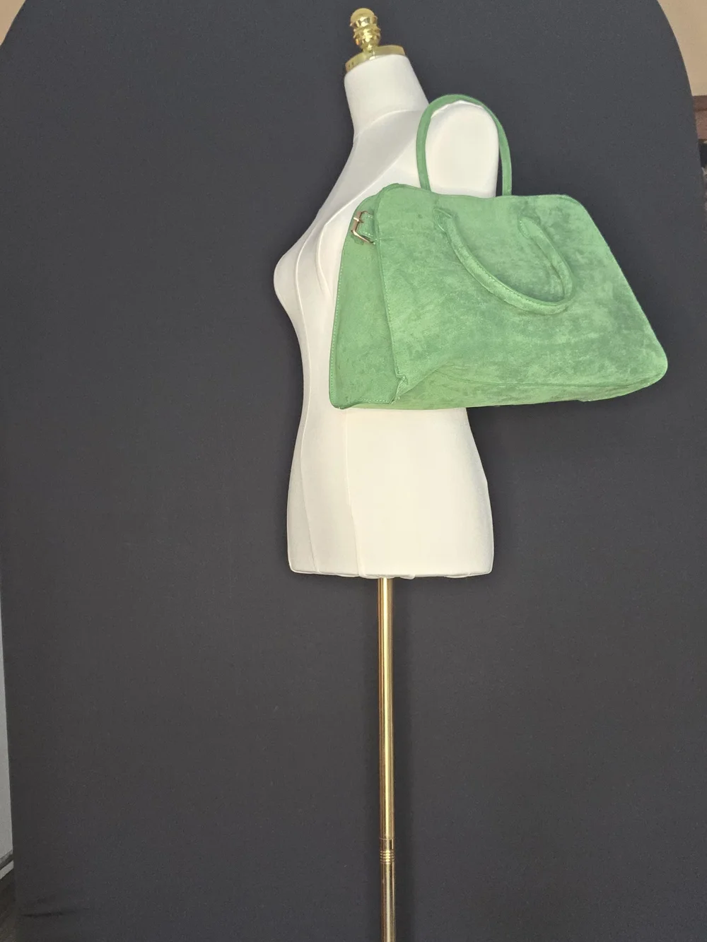 Dolls Rock Green Suede Tote Bag - Classic Structured Carryall